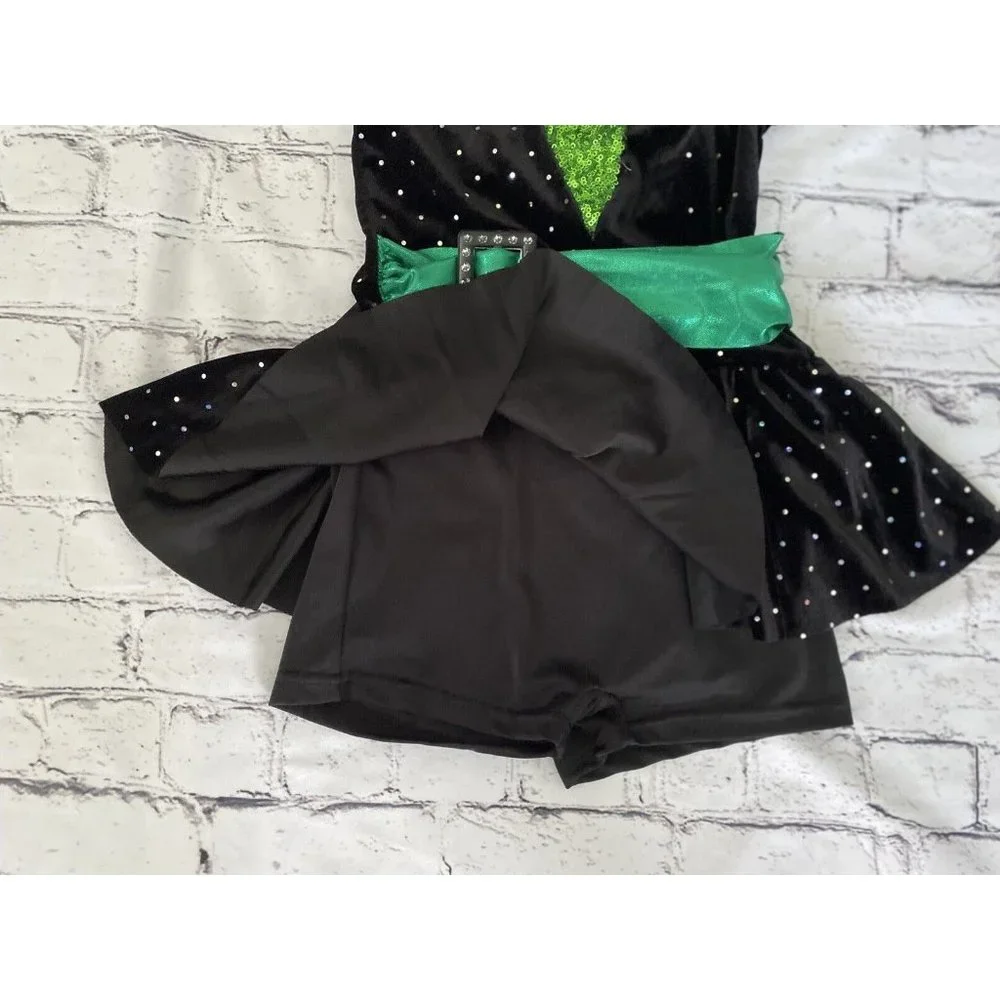 Curtain Call Girl Shiny Sequin Performance Costume Leotard Dress Black‎ Size CME